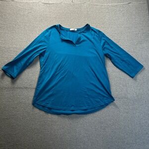 Tunic Blouse 3/4 Sleeve Casual Womens Large Blue Relaxed Fit Top Sherosa